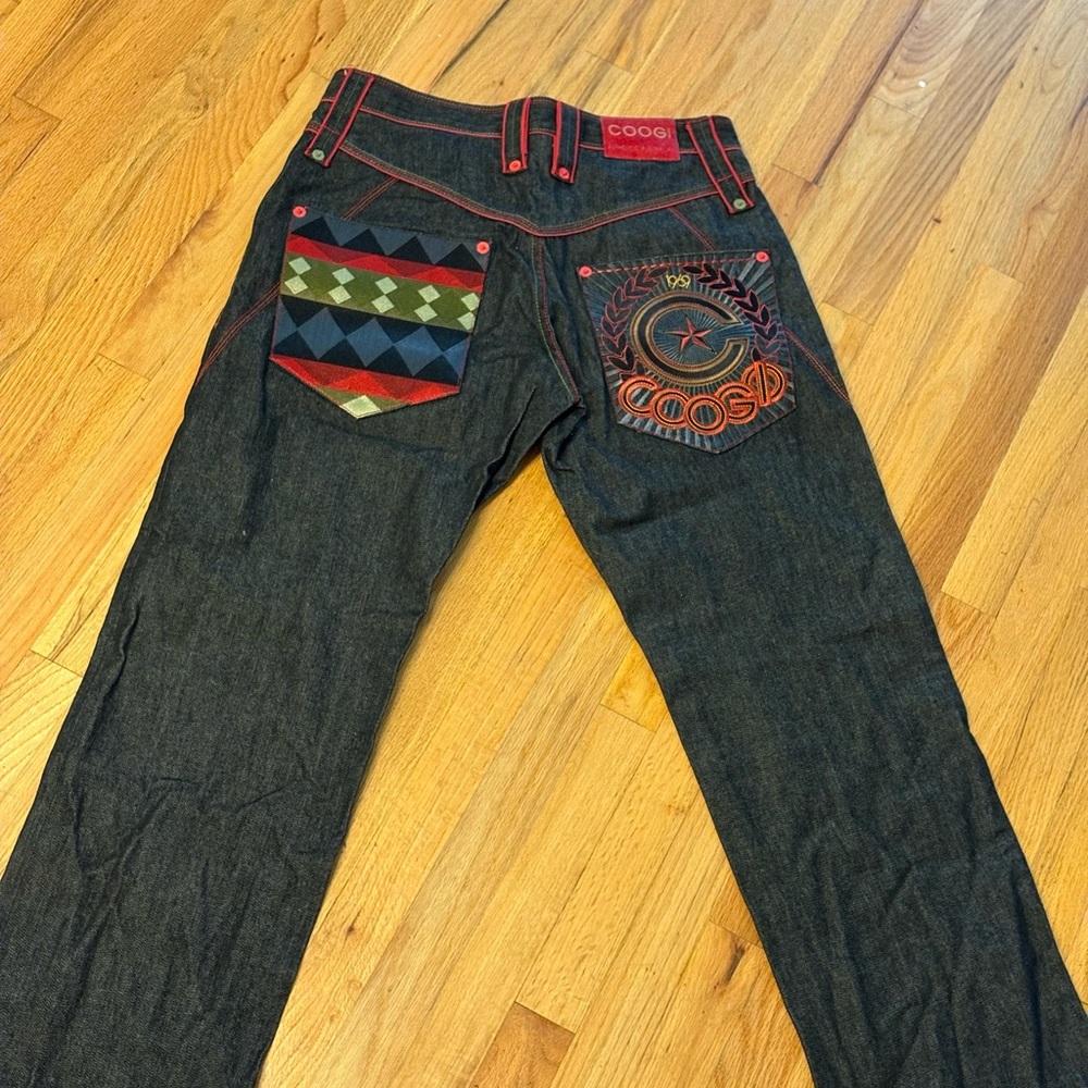 COOGI Men's Dark Jeans with Multicolor Pocket Design